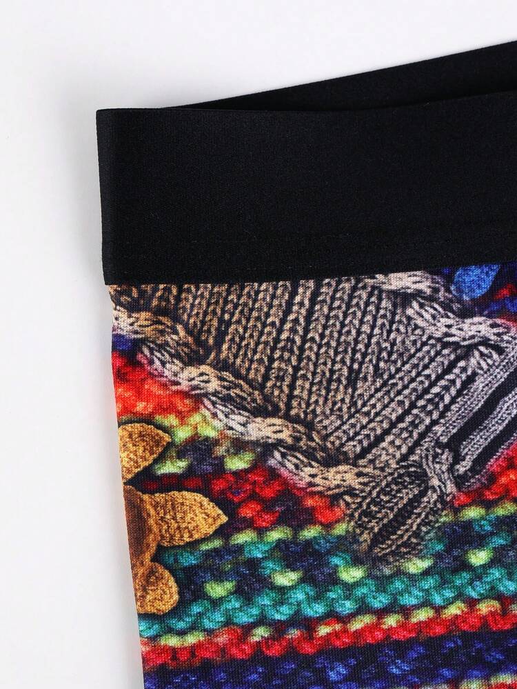 Men's Funny Cute Multicolor Random Print Knitted Fabric Swim Trunks With Medium Stretch