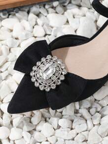 女士低跟厚跟尖頭軟底舒適鑲鑽切割鞋,時尚流行 - 黑色 - 查看 5