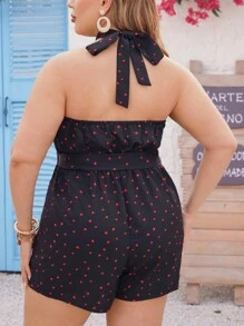 SHEIN VCAY Kích thước lớn Không tay Romper Với In Trái tim Và Halter Neck - màu đen - Xem 2