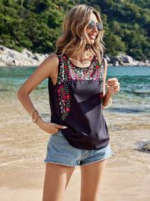 Breezaya Áo thun không tay họa tiết hoa đi nghỉ mát cho nữ Áo thun nữ - Nhiều màu - Xem 3