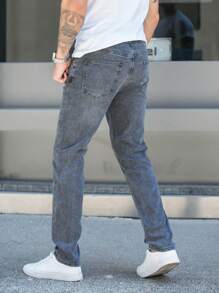 Men Cat Scratch Slim Straight Jeans - Grey - View 2