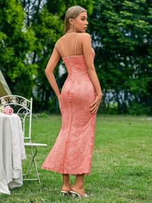 Zolique 閃閃發光的繡花高開叉細肩帶連身裙