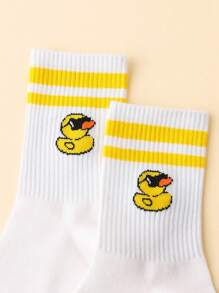 Fun Duck Wearing Sunglasses Pattern Jacquard Mid-Calf Socks - White - View 3