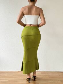 SHEIN Privé Solid Color Mermaid Tail Skirt - Green - View 2
