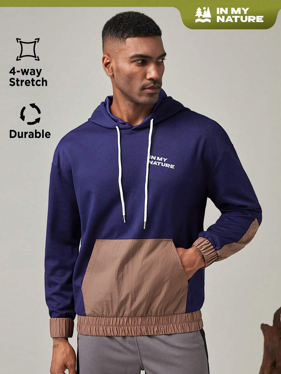 SHEIN In My Nature Men's Letter Printed Hooded Outdoor Sweatshirt - Multicolor - View 1