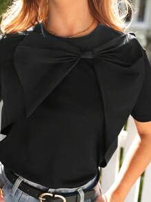 Anewsta Black T-Shirt With Bow Knot
