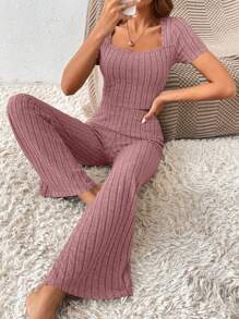 SHEIN Frenchy Conjunto de dos piezas con top corto y pantalones largos para mujer