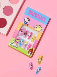 HELLO KITTY AND FRIENDS | SHEIN Cute Cat Bowknot Print Press On Nails - Multicolor - View 3