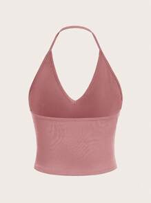 SHEIN EZwear Multicolor Knitted Halter Neck Tank Top - Dusty Pink - View 4