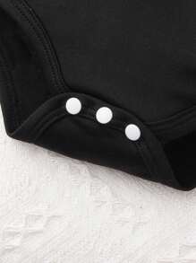 Newborn Baby Boys' Casual Basic Bodysuit With Fun Letter Print - Black - View 4