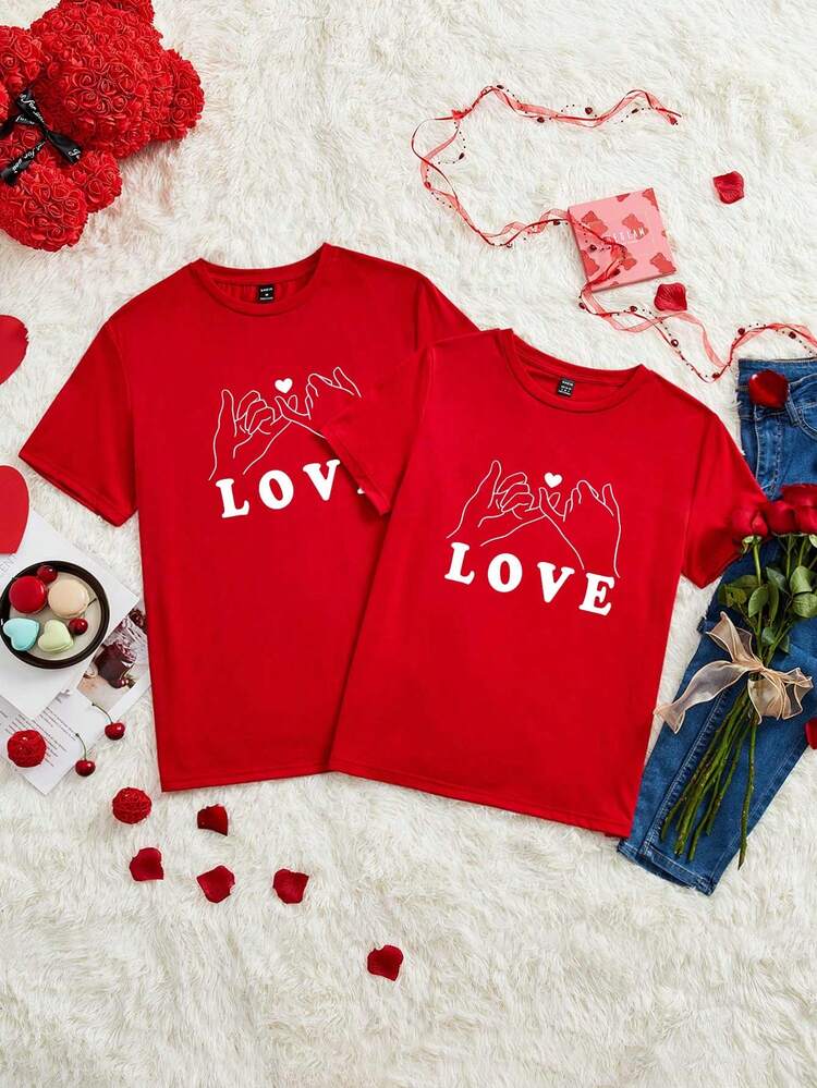 Men's Gesture & Letter Print Round Neck Short Sleeve T-Shirt