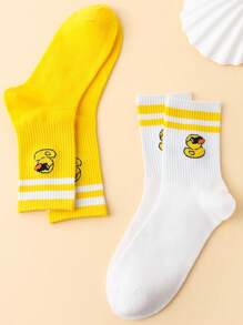 2pairs Fun Duck Wearing Sunglasses Pattern Jacquard Mid-Calf Socks - Multicolor - View 2