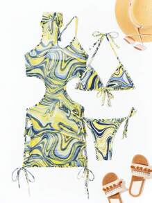 SHEIN Swim Women's Marble Pattern Cutout Bikini Set Carnival Summer Beach - Multicolor - View 5