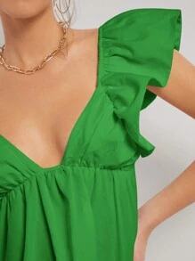 SHEIN Unity Flounce Sleeves & A-Line Hem Dress - Green - View 4