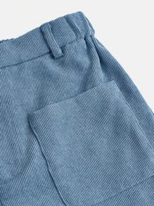 SHEIN Girlism Cô gái Tween Giải trí & Phong cách đường phố Dệt Màu thuần Thẳng & Lỏng lẻo phù hợp Quần - Màu xanh bụi bặm - Xem 4