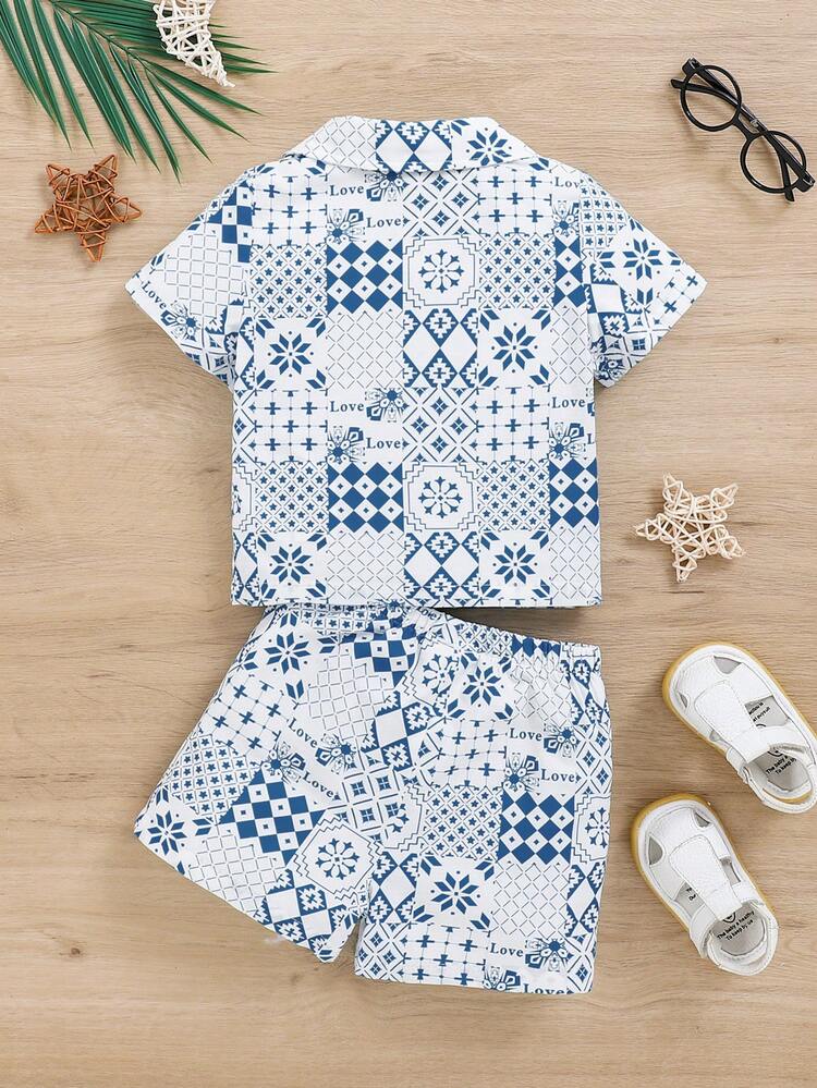 Unisex Baby Plaid Pattern Turn-Down Collar Cardigan And Shorts Casual Set