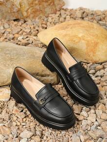Mocasines Con Suela Gruesa Y Suave, Zapatos De Estilo Británico - Negro - Ver 2