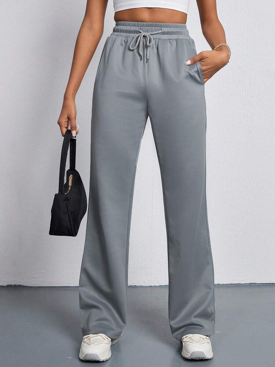 SHEIN Essnce Ladies' Drawstring Waist Pants - Grey - View 1