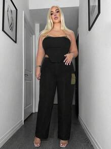 SHEIN SXY Plus Size Women's Contrast Color Side Pocket Cargo Pants - Black - View 1