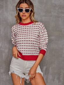 AAmilife 女款寬鬆鬆身紅白混紗披肩毛衣