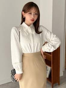 FRIFUL 女款長袖提花襯衫 - 白色 - 查看 4