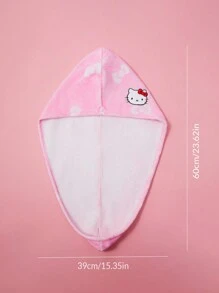 HELLO KITTY AND FRIENDS | SHEIN Cute Bow Printed Cat Embroidery Pink Hair Drying Cap, For Home Bathroom - Pink - View 4