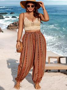 EMERY ROSE Pantalones Con Puños Elásticos Y Estampado Floral Para Mujer De Talla Grande