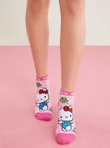 HELLO KITTY AND FRIENDS | SHEIN 4 双女士卡通图案踝袜，透气吸汗 - 彩色 - 查看 3