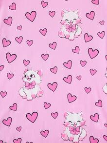 青少女淡紫色心形貓紋長袖上衣和褲子套裝,緊身睡衣套裝 - 淡紫色 - 查看 6