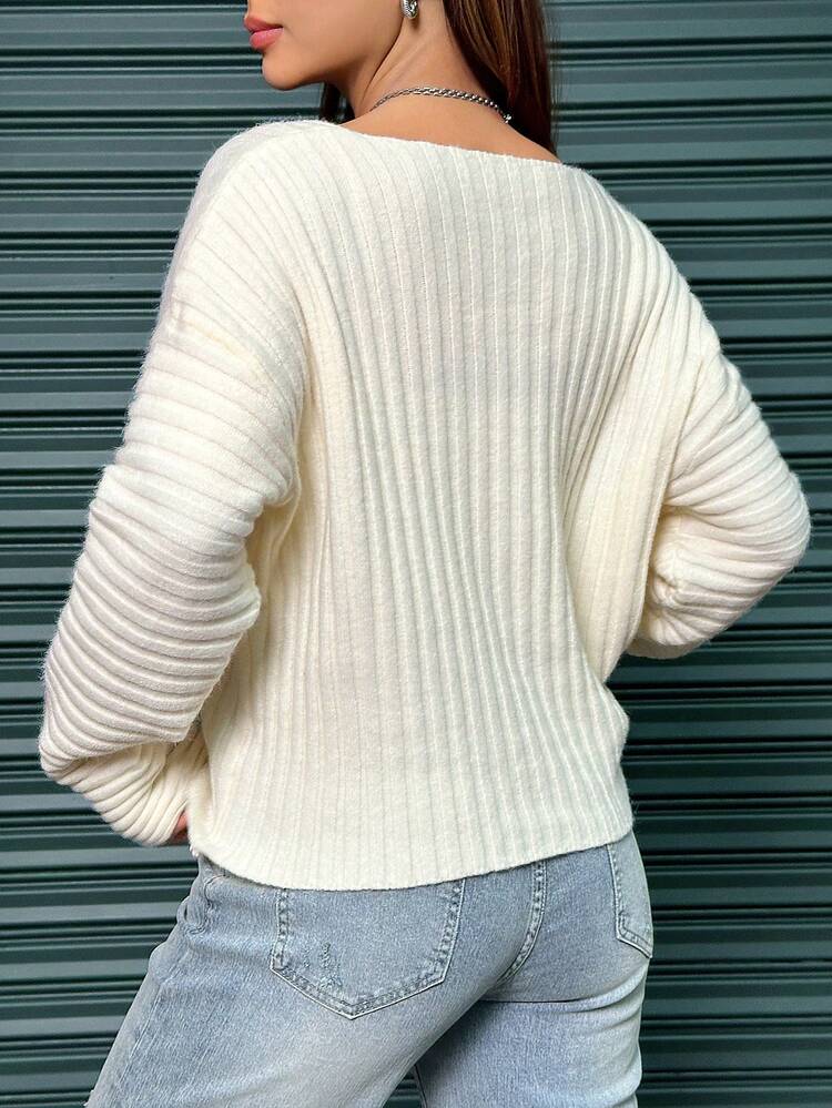 Women's V-Neck Ribbed Knit Pullover Fall Winter Sweater