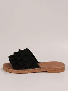 黑色新款时尚不对称蕾丝边沙滩拖鞋女士防滑户外鞋 - 黑色 - 查看 3