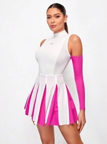 VARSIVA Sports Tennis Basic Chest Cup&Pleated  With DRESS - White - View 4