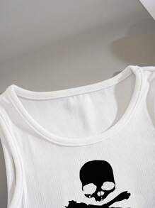INAWLY Women's Sleeveless Crop Top With Skull Print Graphic Tees Women Tops