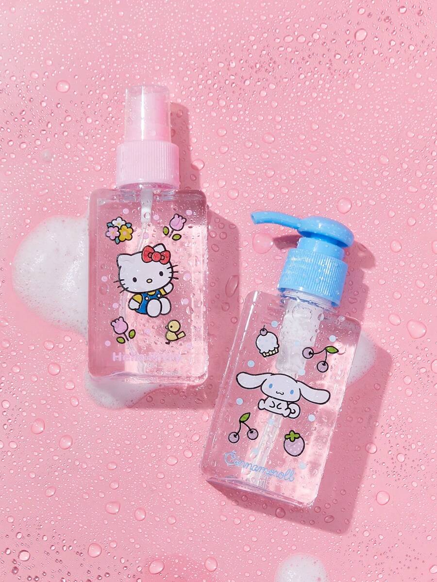 HELLO KITTY AND FRIENDS | SHEIN 2 件裝卡通印花便攜式透明可填充瓶 - 彩色 - 查看 1