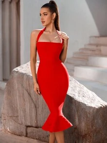 ADYCE Dây Không lưng Váy bodycon Với Hem Đối với Tối Buổi tiệc - Đỏ - Xem 5