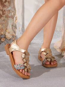 Sandalias planas para niñas, zapatos de verano para niños, zapatos de gancho y lazo para bebés, zapatos para niñas pequeñas