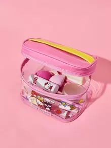 HELLO KITTY AND FRIENDS | SHEIN 可愛粉色半透明化妝包,帶手柄 - 粉色 - 查看 3