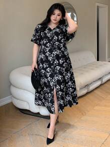 Dazy Petite Plus Floral Print Short Sleeve Dress - Multicolor - View 3