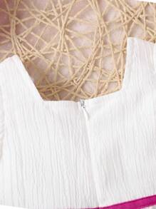 Abito Plissettato Colorato Con Maniche A Pipistrello A Volant Per Bambine, Chiusura Con Zip, Design Semplice, Asciugatura Rapida, Comodo, Per Primavera Ed Estate