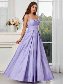SHEIN Belle Strapless Dress With Bowknot Decoration On The Front, Large Hem, Back Tie, Special Color-Changing Material For Women's Evening Gown