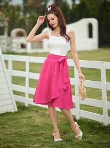 Vintamour Rural Vacation 2pcs/Set Spaghetti Strap Top With Wrapped Knee-Length Skirt Summer Clothes - Pink - View 8