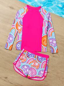Tween Girls' Expression Print Spliced Bikini Set - Multicolor - View 3