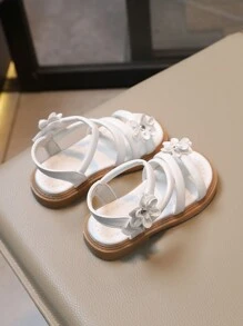 Novedades De Primavera De 2024 Sandalias Casuales Para Niñas Suave En Blanco Y Negro, Cómodas Para Niñas Pequeñas - Blanco - Ver 2