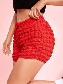 SHEIN EZwear Bubble Fabric Sweet Lovely Shorts With Bowknot Decor - Red - View 6