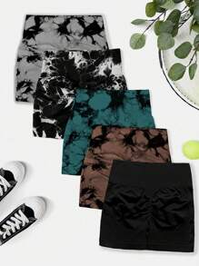 Easithlete 5 件扎染宽腰运动短裤氨纶短裤氨纶骑行短裤