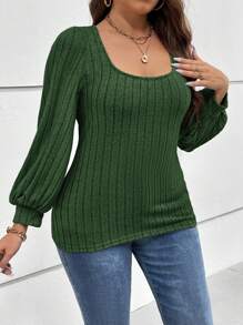 SHEIN Essnce Plus Size Solid Color Ribbed Knit T-Shirt