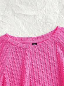 SHEIN EZwear T-shirt Décontracté En Tricot Pour Dames Avec Texture Torsadée Rose - Rose bonbon - Voir 4
