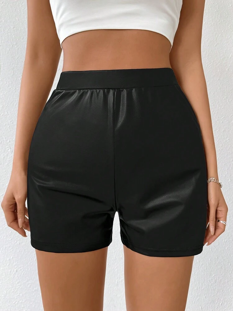 High-Waisted Pu Leather Shorts With Elegant Style