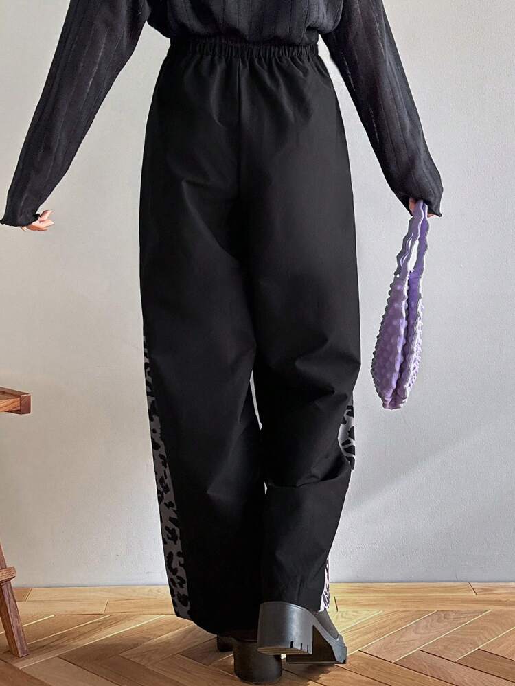 Women's Leopard Print Loose Fit Patchwork Pants
