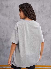 SHEIN 青少女針織字母印花t恤和純色短褲休閒二件套裝